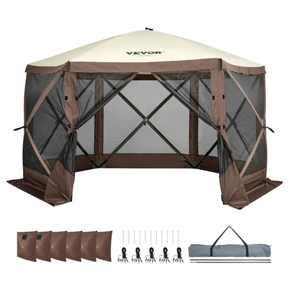 【fathersdaygift】12x12FT Pop-Up Camping Gazebo Screen Tent with Mesh Windows & Carry Bag