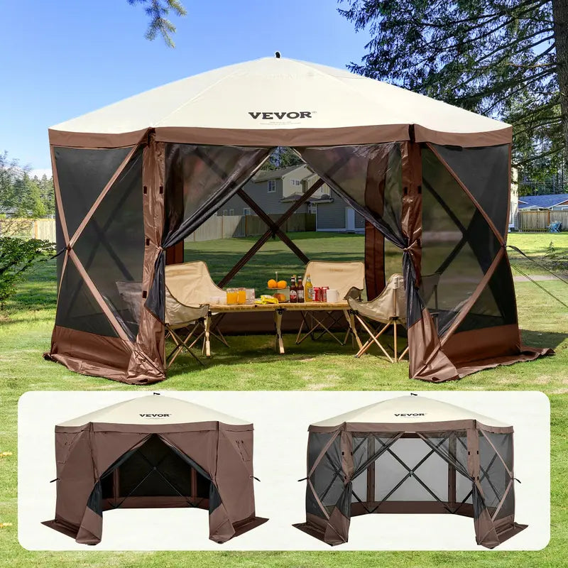【fathersdaygift】12x12FT Pop-Up Camping Gazebo Screen Tent with Mesh Windows & Carry Bag