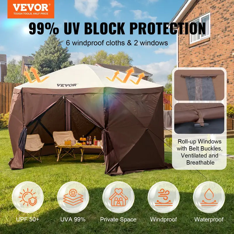【fathersdaygift】12x12FT Pop-Up Camping Gazebo Screen Tent with Mesh Windows & Carry Bag