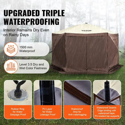 【fathersdaygift】12x12FT Pop-Up Camping Gazebo Screen Tent with Mesh Windows & Carry Bag