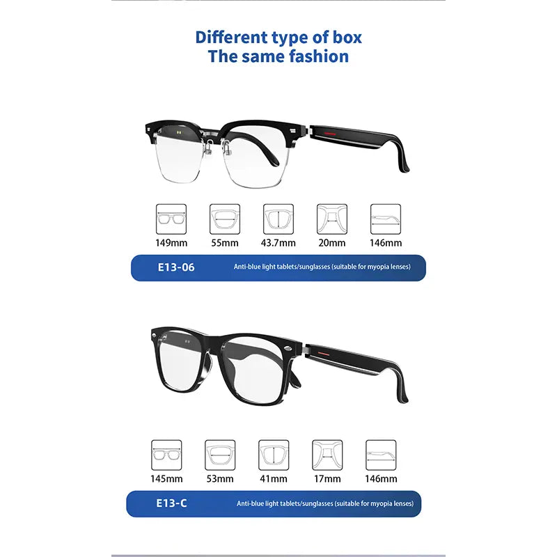 E13 Smart Glasses UV Protection Anti-Blue Light , Bluetooth Compatible for Men & Women , Multifunctional Wireless Glass fathersdaygift