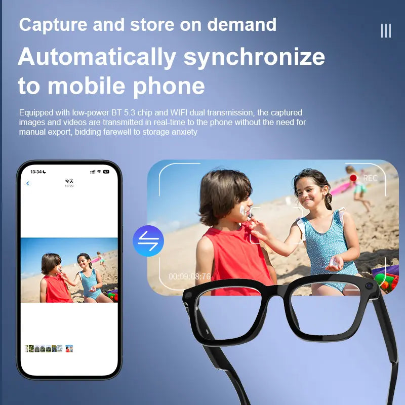 Smart Camera Glasses – HD Recording, Bluetooth Audio & AI Voice Assistant
