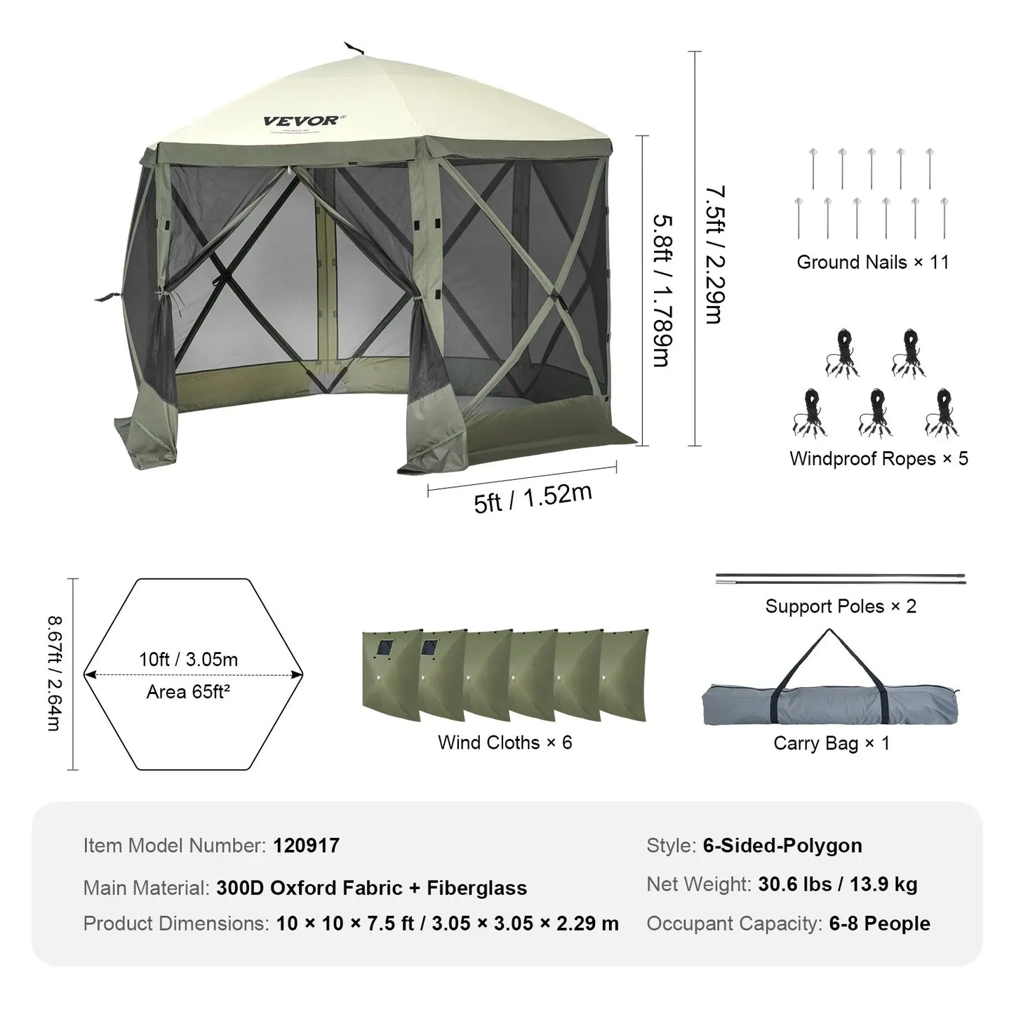 【fathersdaygift】12x12FT Pop-Up Camping Gazebo Screen Tent with Mesh Windows & Carry Bag