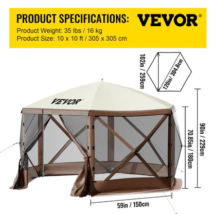 【fathersdaygift】12x12FT Pop-Up Camping Gazebo Screen Tent with Mesh Windows & Carry Bag